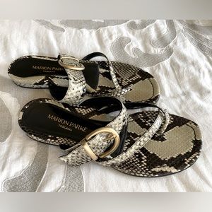 SOLD- Marion Parke- Hayley Calfskin Buckle Flat Slide Sandals- size 37